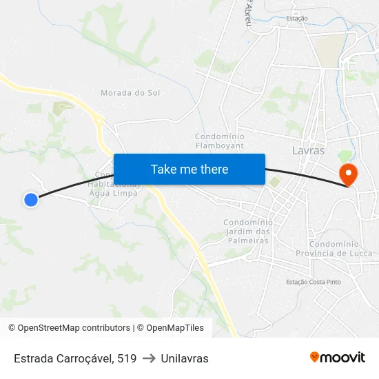 Estrada Carroçável, 519 to Unilavras map
