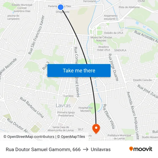 Rua Doutor Samuel Gamomm, 666 to Unilavras map