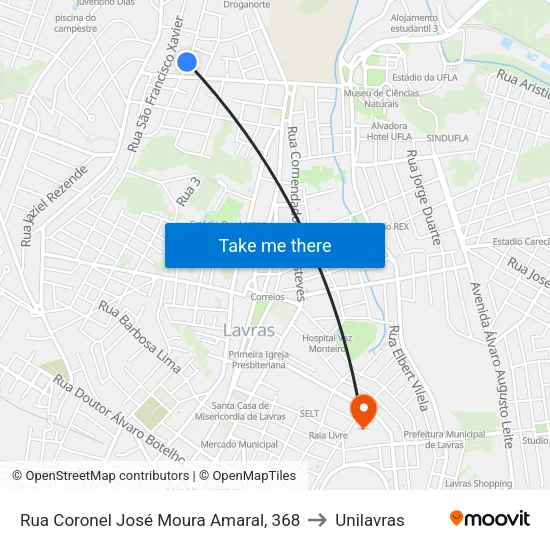 Rua Coronel José Moura Amaral, 368 to Unilavras map