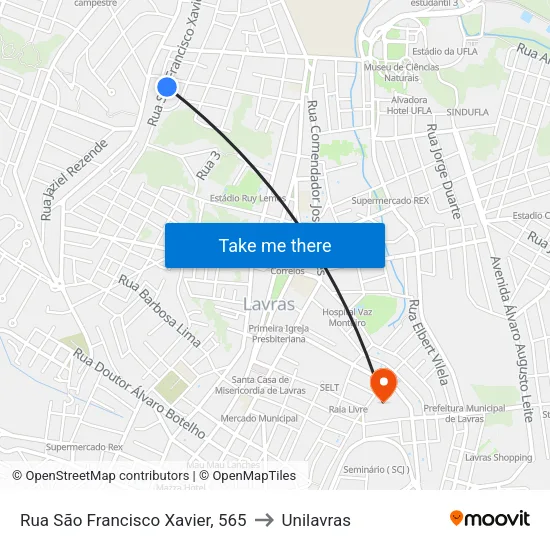 Rua São Francisco Xavier, 565 to Unilavras map