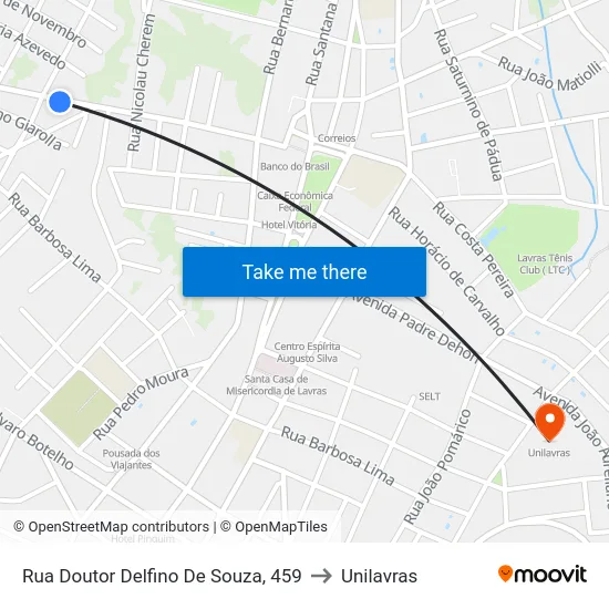 Rua Doutor Delfino De Souza, 459 to Unilavras map
