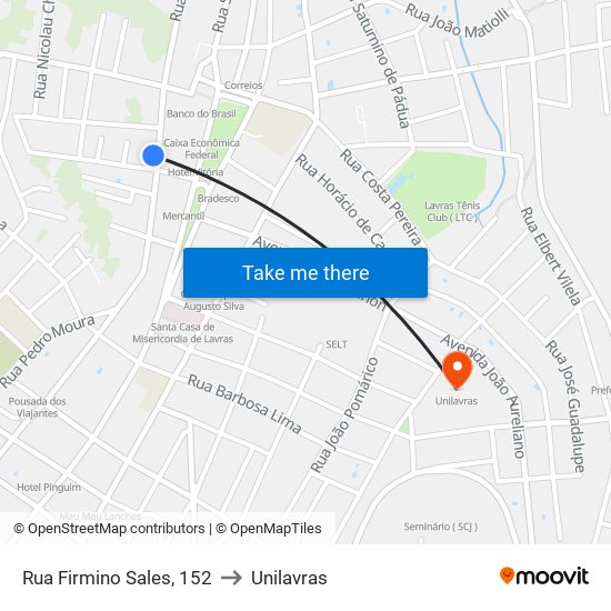 Rua Firmino Sales, 152 to Unilavras map