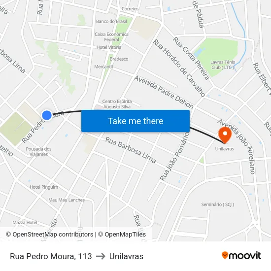 Rua Pedro Moura, 113 to Unilavras map