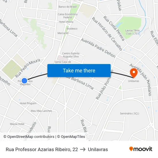 Rua Professor Azarias Ribeiro, 22 to Unilavras map