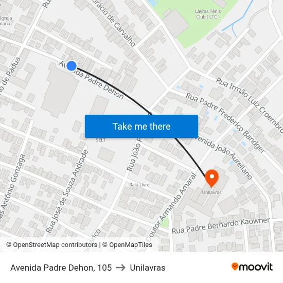 Avenida Padre Dehon, 105 to Unilavras map