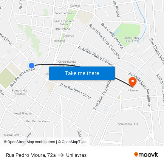 Rua Pedro Moura, 72a to Unilavras map