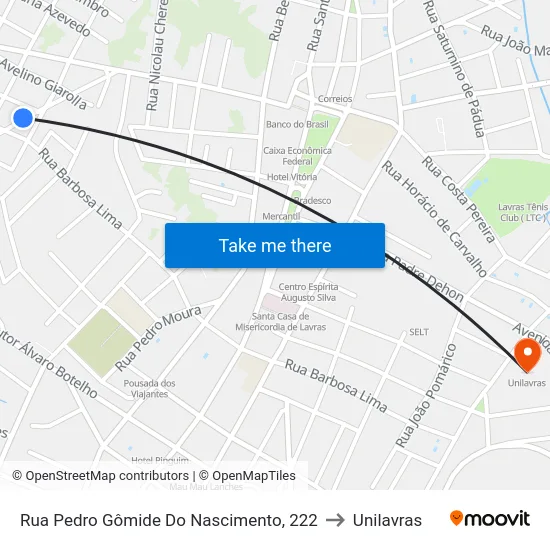 Rua Pedro Gômide Do Nascimento, 222 to Unilavras map