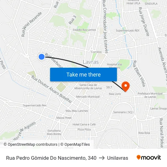 Rua Pedro Gômide Do Nascimento, 340 to Unilavras map