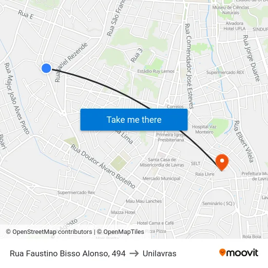 Rua Faustino Bisso Alonso, 494 to Unilavras map