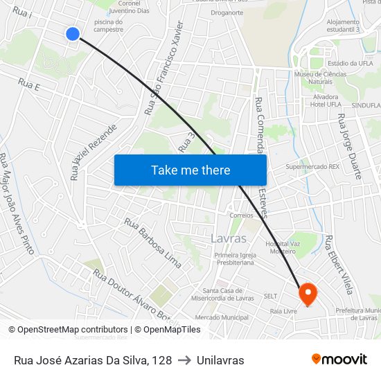 Rua José Azarias Da Silva, 128 to Unilavras map