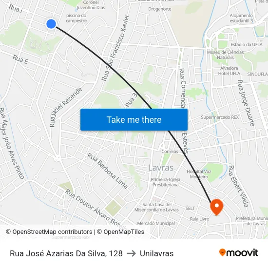 Rua José Azarias Da Silva, 128 to Unilavras map