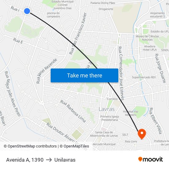 Avenida A, 1390 to Unilavras map