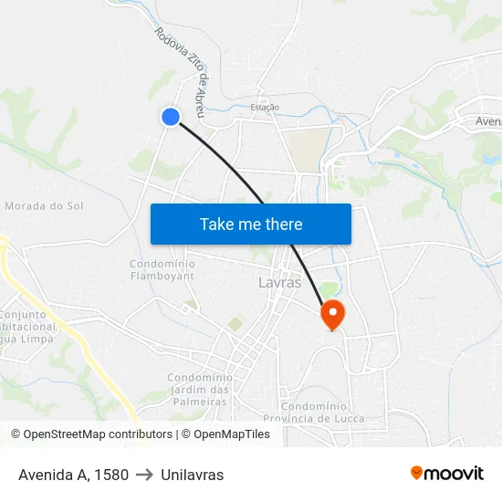 Avenida A, 1580 to Unilavras map