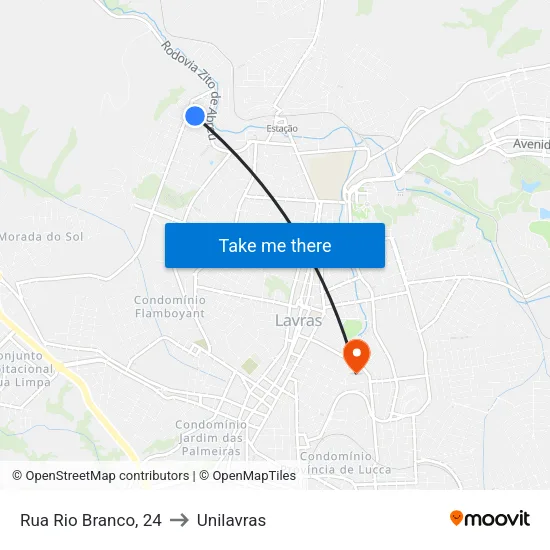 Rua Rio Branco, 24 to Unilavras map
