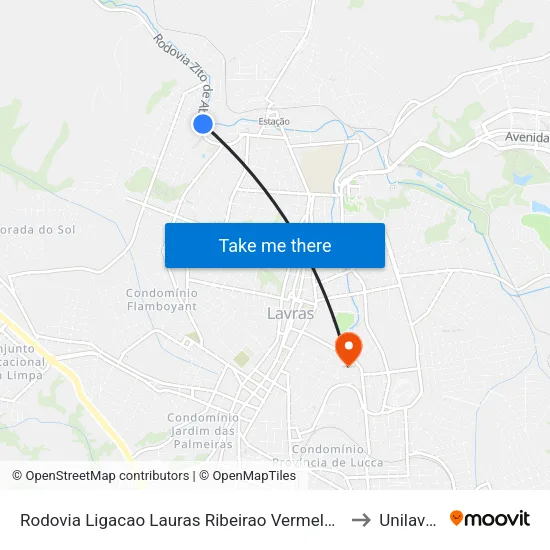 Rodovia Ligacao Lauras Ribeirao Vermelho, 265 to Unilavras map