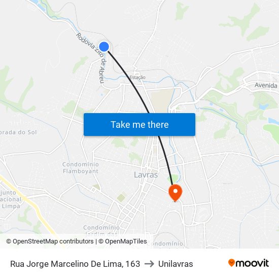 Rua Jorge Marcelino De Lima, 163 to Unilavras map