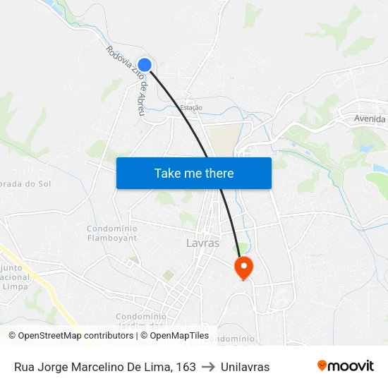 Rua Jorge Marcelino De Lima, 163 to Unilavras map