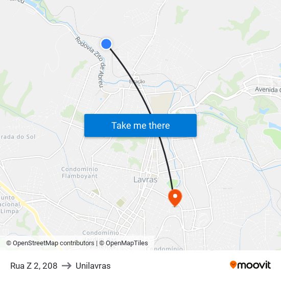 Rua Z 2, 208 to Unilavras map