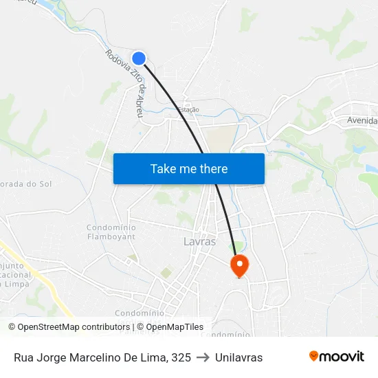Rua Jorge Marcelino De Lima, 325 to Unilavras map