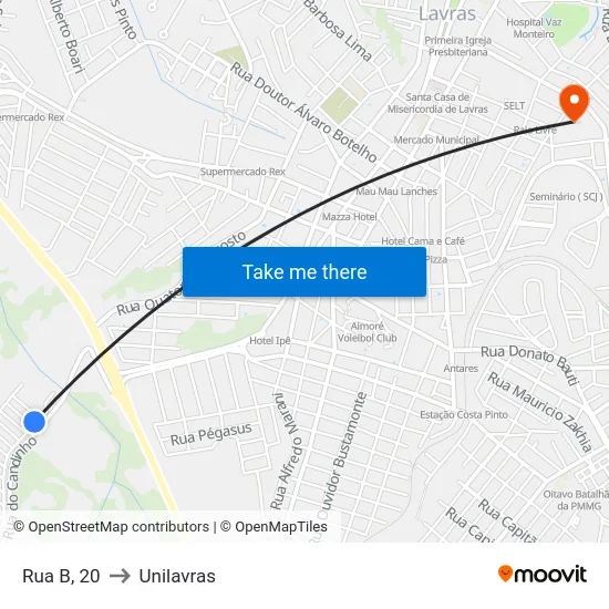 Rua B, 20 to Unilavras map
