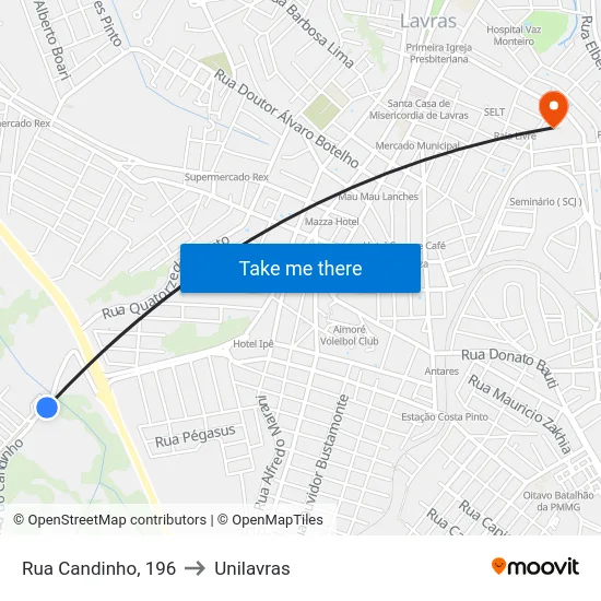 Rua Candinho, 196 to Unilavras map