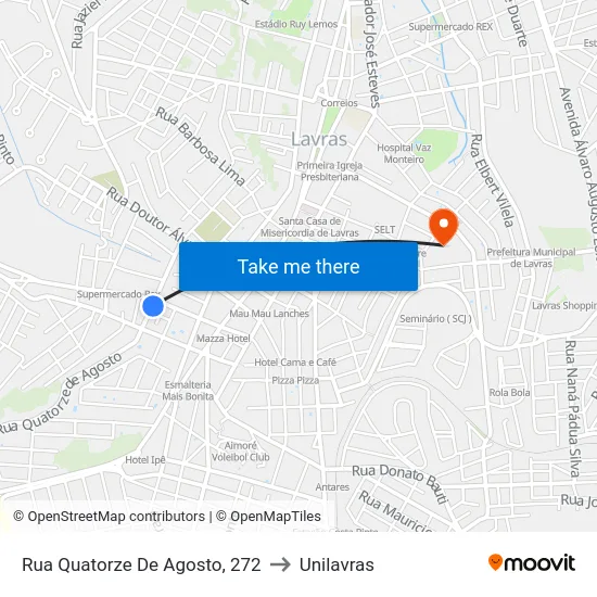 Rua Quatorze De Agosto, 272 to Unilavras map