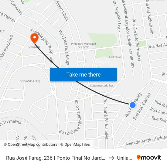 Rua José Farag, 236 | Ponto Final No Jardim Eldorado to Unilavras map