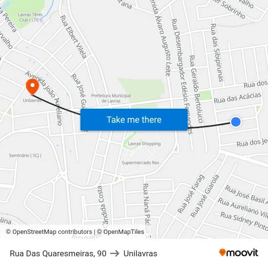 Rua Das Quaresmeiras, 90 to Unilavras map