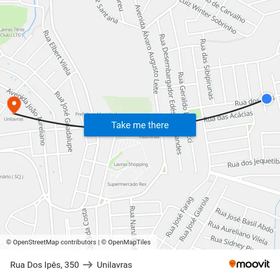 Rua Dos Ipês, 350 to Unilavras map