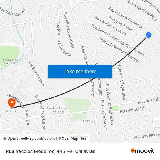 Rua Iraceles Medeiros, 445 to Unilavras map