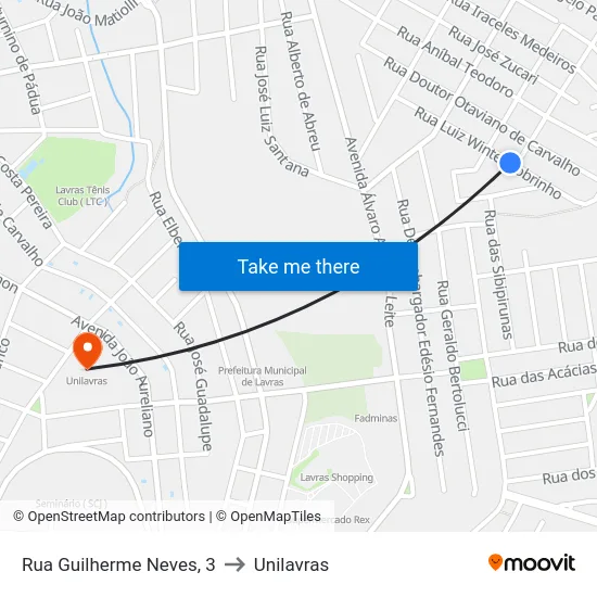 Rua Guilherme Neves, 3 to Unilavras map
