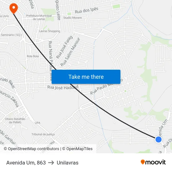 Avenida Um, 863 to Unilavras map