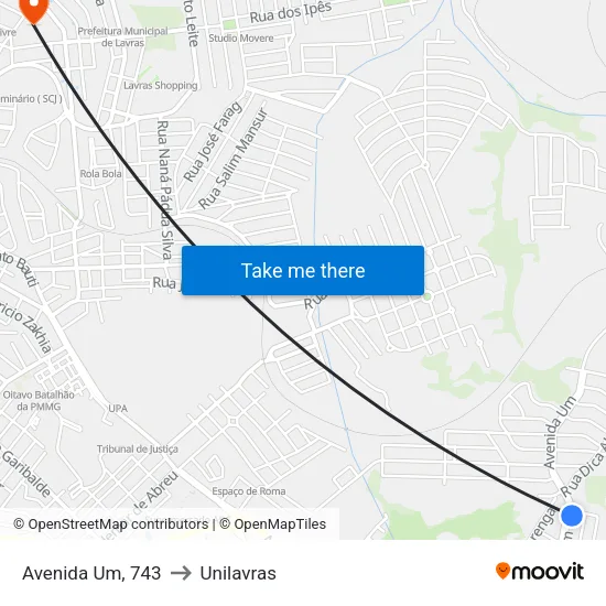 Avenida Um, 743 to Unilavras map