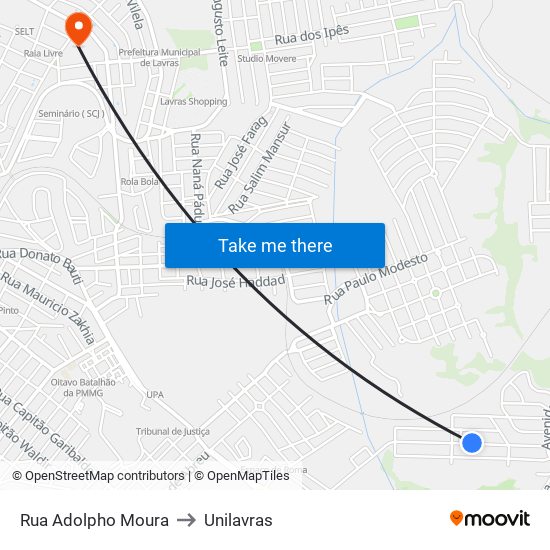 Rua Adolpho Moura to Unilavras map