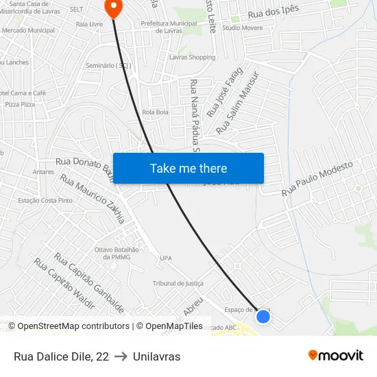 Rua Dalice Dile, 22 to Unilavras map