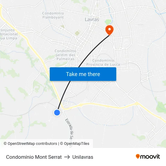 Condomínio Mont Serrat to Unilavras map
