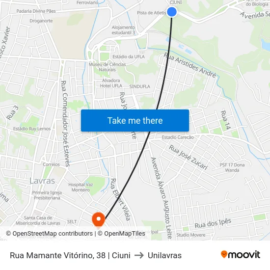 Rua Mamante Vitórino, 38 | Ciuni to Unilavras map