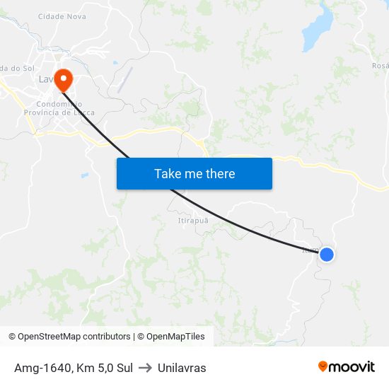 Amg-1640, Km 5,0 Sul to Unilavras map