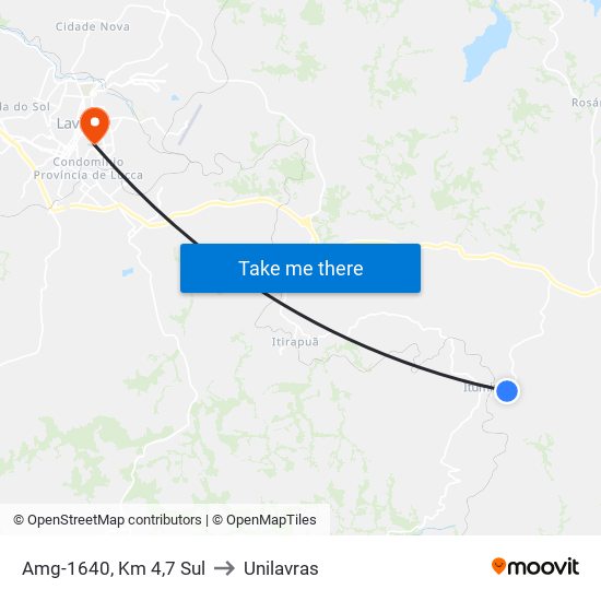 Amg-1640, Km 4,7 Sul to Unilavras map