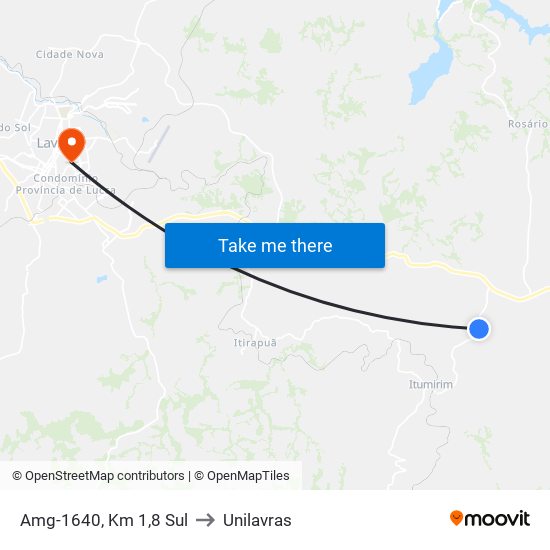 Amg-1640, Km 1,8 Sul to Unilavras map