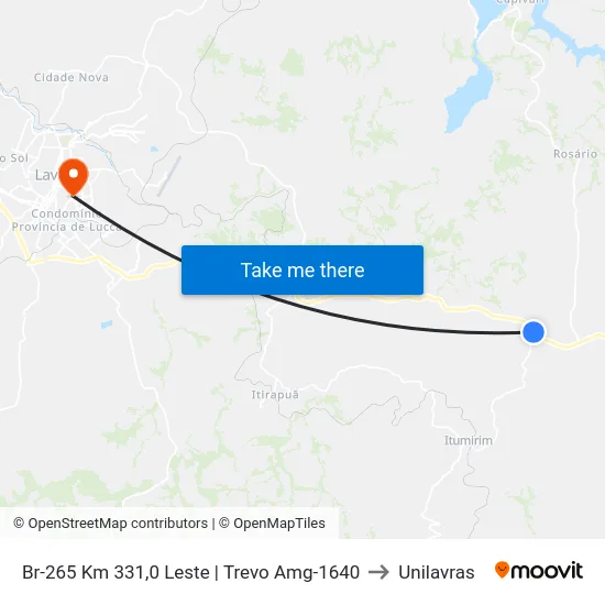 Br-265 Km 331,0 Leste | Trevo Amg-1640 to Unilavras map