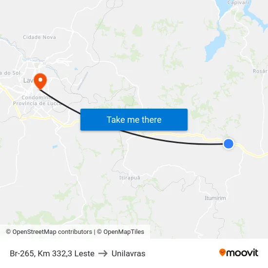 Br-265, Km 332,3 Leste to Unilavras map