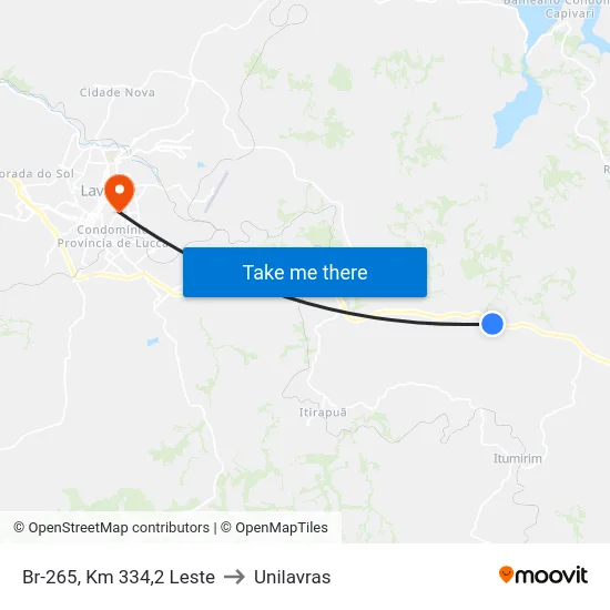 Br-265, Km 334,2 Leste to Unilavras map