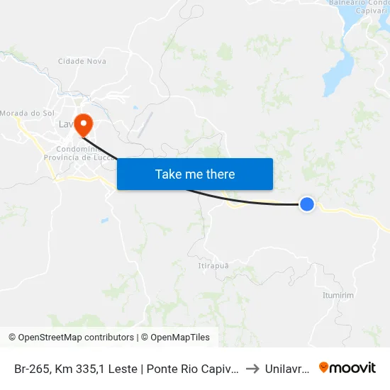 Br-265, Km 335,1 Leste | Ponte Rio Capivari to Unilavras map