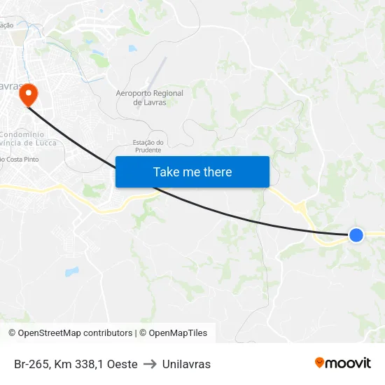 Br-265, Km 338,1 Oeste to Unilavras map