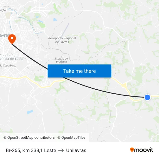 Br-265, Km 338,1 Leste to Unilavras map