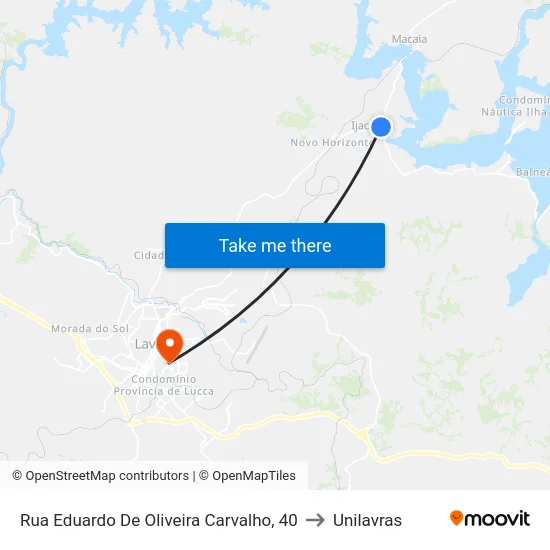 Rua Eduardo De Oliveira Carvalho, 40 to Unilavras map