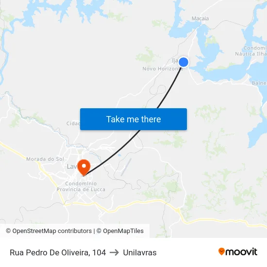 Rua Pedro De Oliveira, 104 to Unilavras map