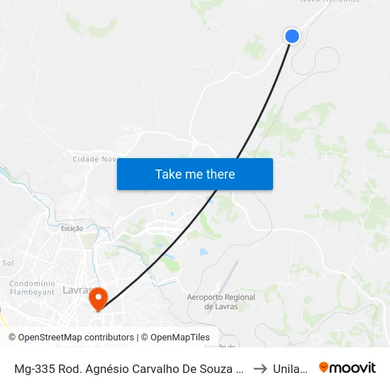 Mg-335 Rod. Agnésio Carvalho De Souza Km 80,0 Sul to Unilavras map