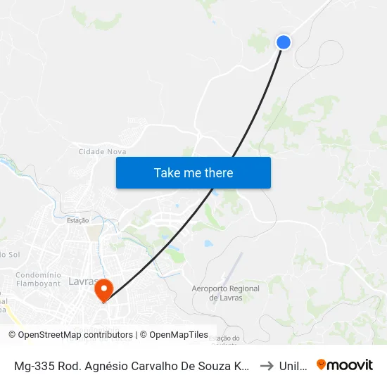 Mg-335 Rod. Agnésio Carvalho De Souza Km 80,5 Norte | Intercement to Unilavras map